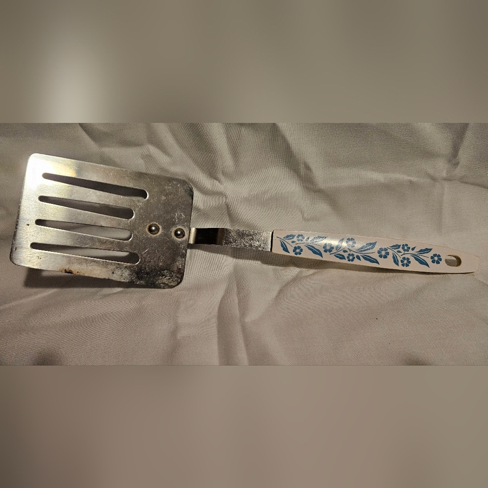 VTG Household Slotted Spatula Turner Stainless Japan Cornflower Blue Floral